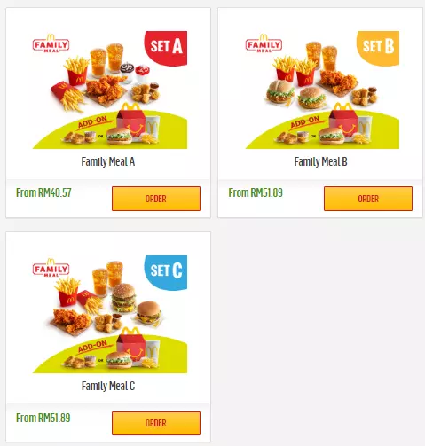 MCDONALD’S FAMILY MEAL PRICES
