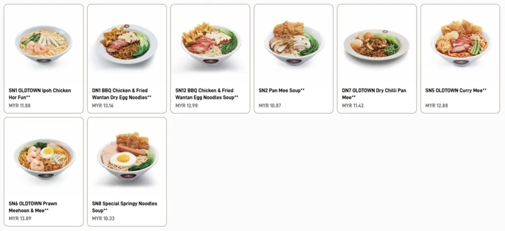 OLDTOWN WHITE COFFEE NOODLES MENU WITH PRICES