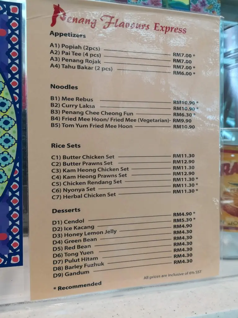 Penang Flavours Malaysia Menu Prices