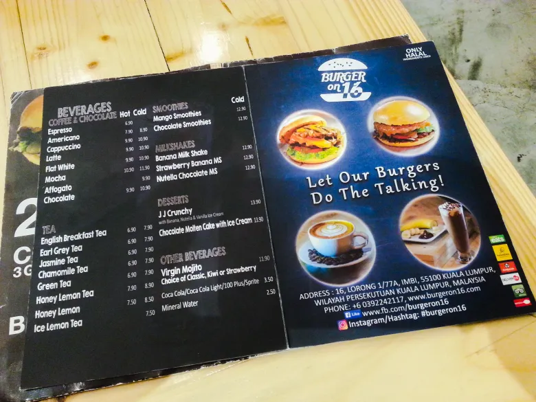 Burger on 16 Malaysia Menu price