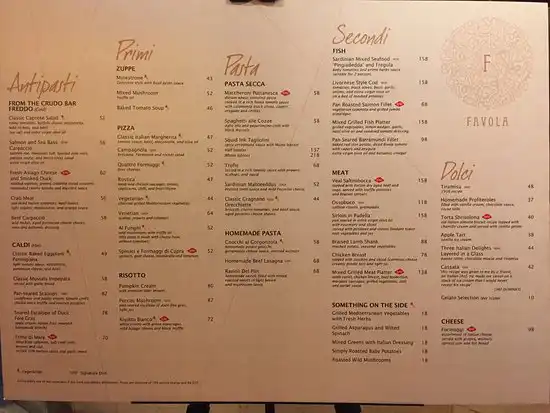 Favola Malaysia Menu