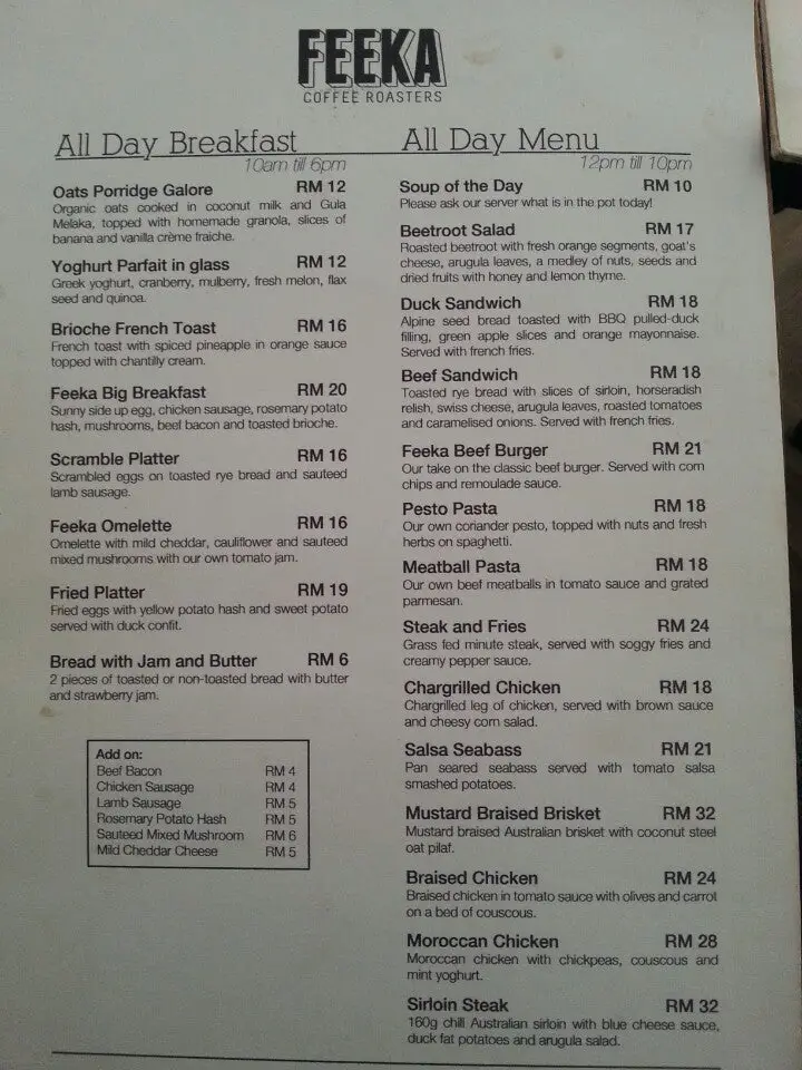 Feeka Malaysia Menu Prices 