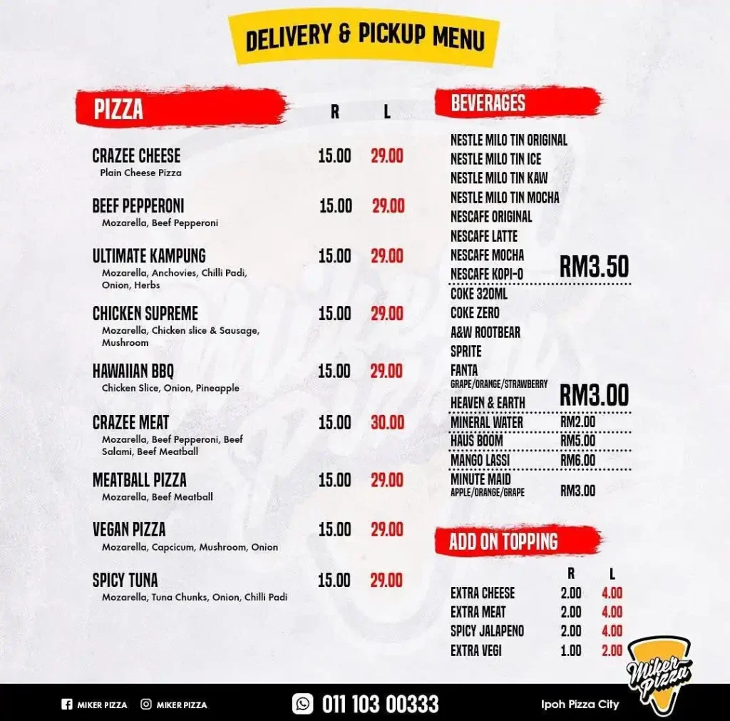 Miker Pizza Malaysia menu