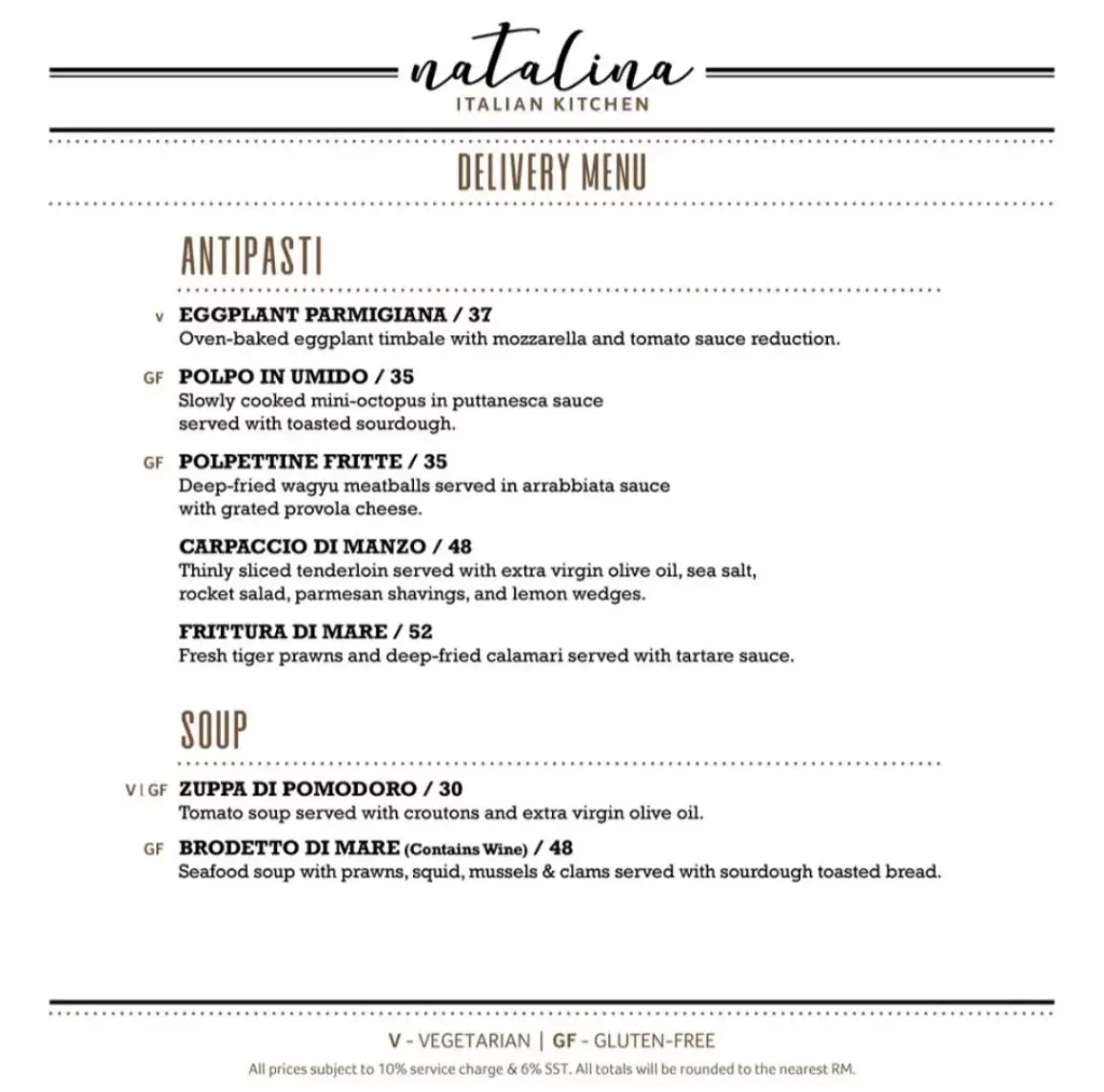 Natalina Malaysia Menu