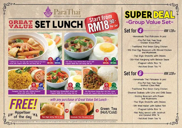 ParaThai Menu Malaysia Prices