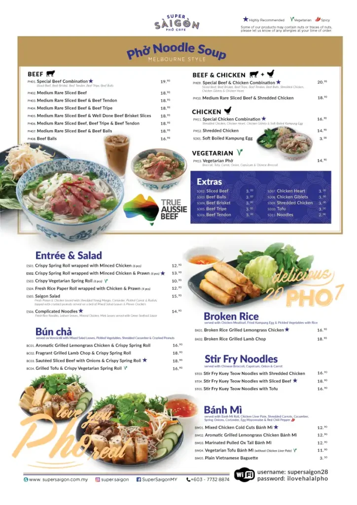 Super Saigon Malaysia Menu