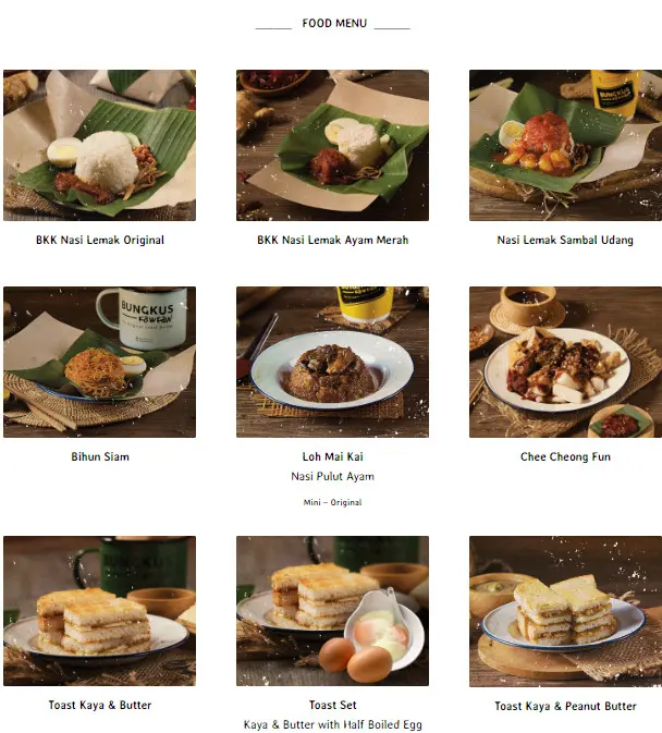 BUNGKUS KAW KAW SIGNATURE FOOD MENU WITH PRICES