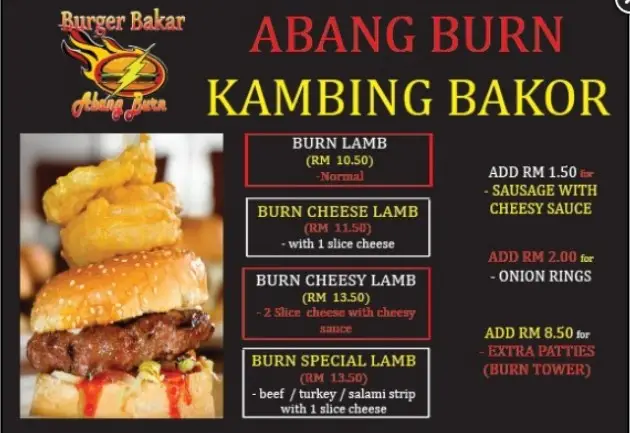 Burger Bakar Abang Burn Malaysia Menu Prices