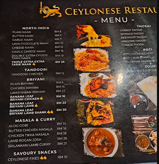 CEYLONESE MALAYSIA MENU PRICES 
