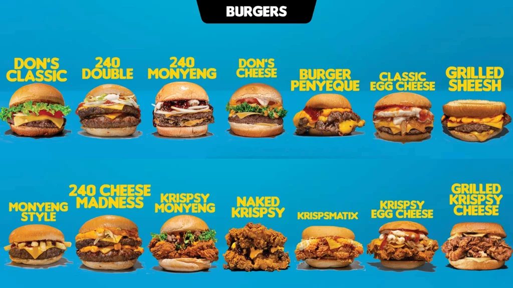 DON’S BURGER BEEF SELECTION MENU WITH PRICES