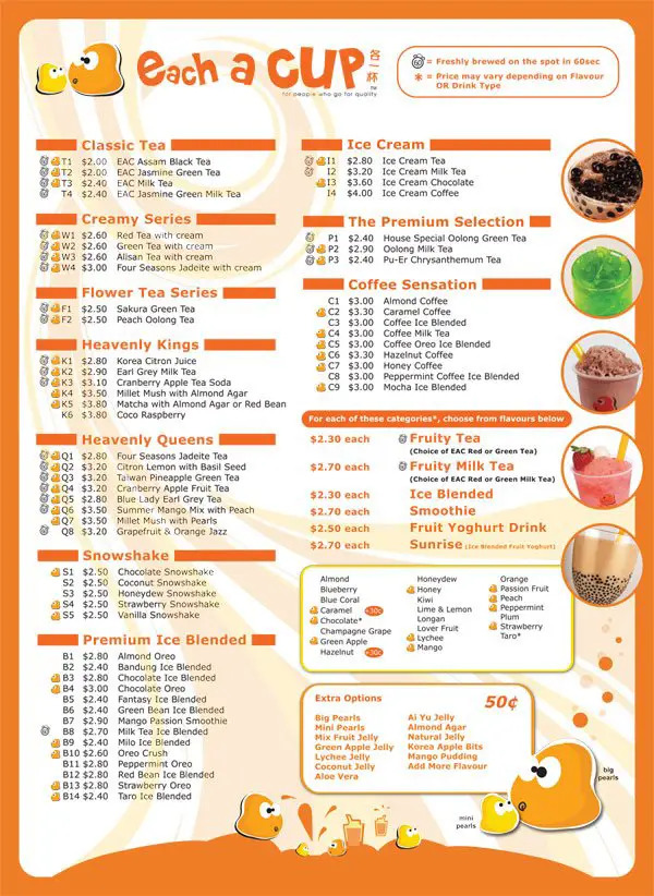 Each a Cup Malaysia Menu Prices 