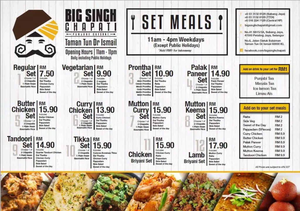 Menu Big Singh Chapati Set Meals