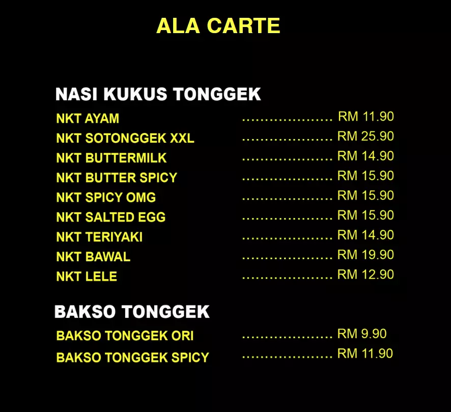 Nasi Kukus Tonggek Malaysia Menu