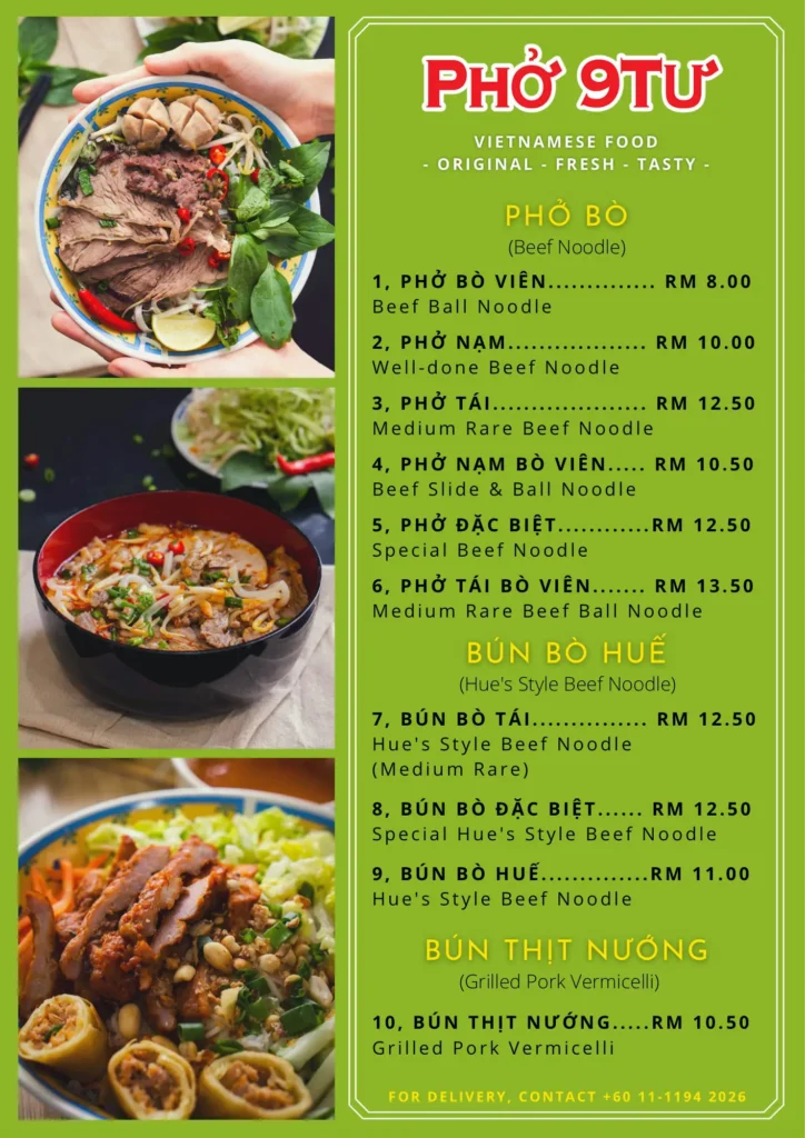 Pho 9Tu Malaysia Menu Prices Updated FEB 2024