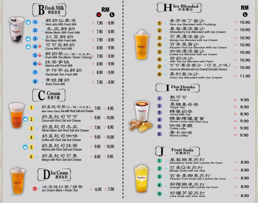 SHARETEA FRUIT TEA MENU PRICES