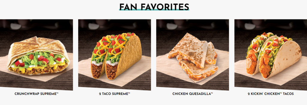 TACO BELL FAN FAVORITES MENU WITH PRICES
