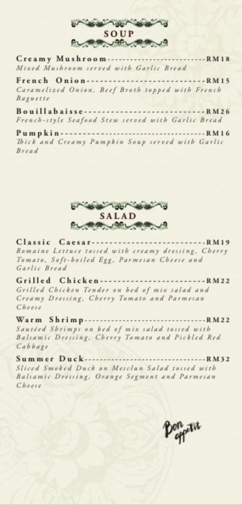 THE AME SOEUR MENU PICTURES