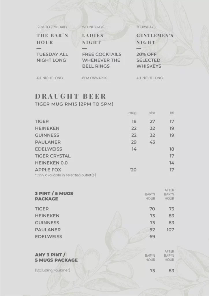 THE BARN BOTTLED BEER PRICES