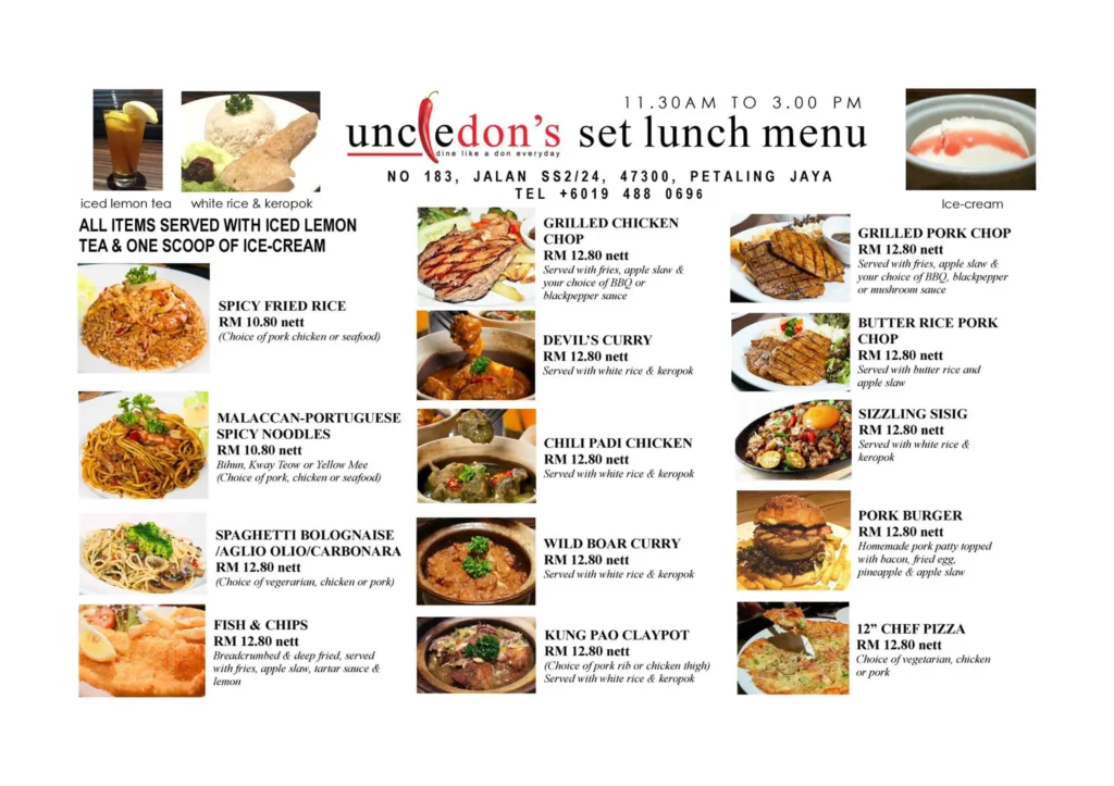Uncle Don’s Malaysia Menu Prices Updated Jan 2024