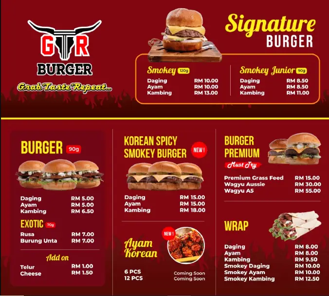 GTR Burger Malaysia Menu Prices 