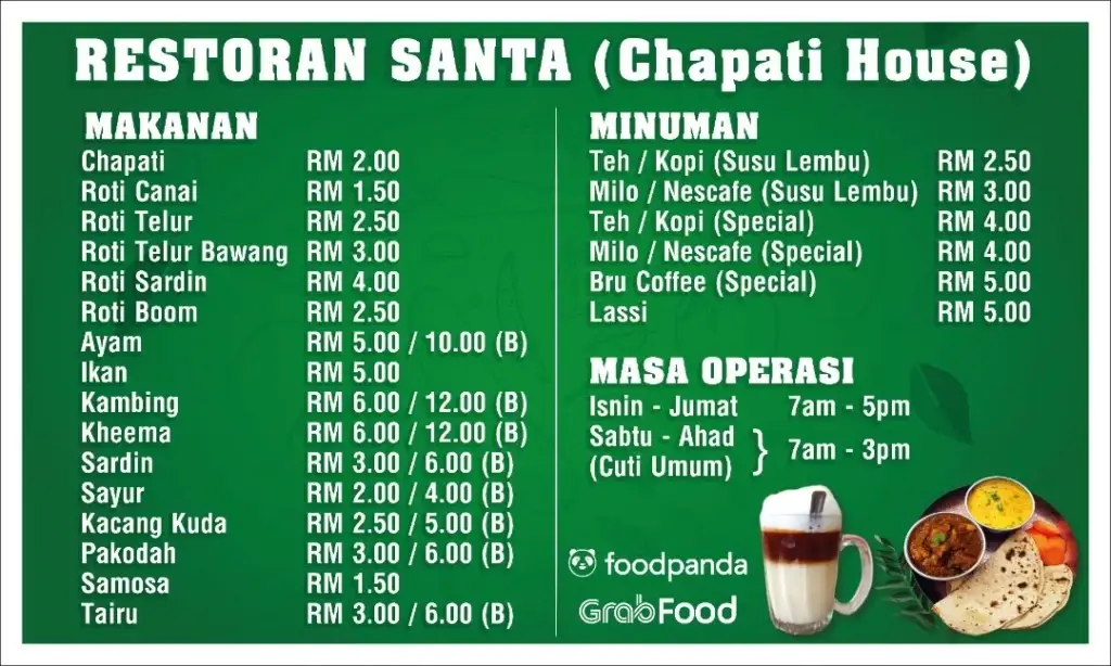 Santa Chapati House Malaysia Menu Prices Updated 2024