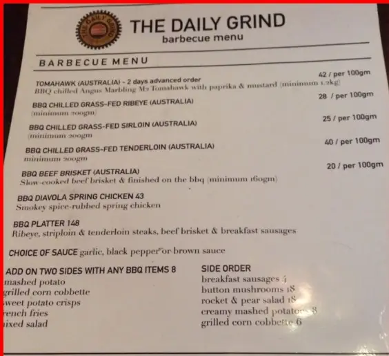 The Daily Grind Malaysia Menu
